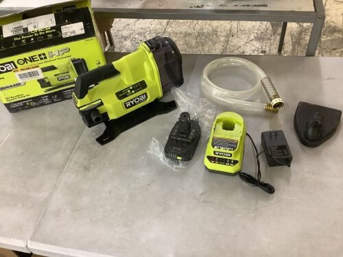 RYOBI ONE+ HP 18V 1/4 hp Cordless Battery Powered Transfer Pump with 2.0 Ah Battery and Charger - Lot 273JF