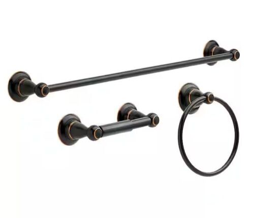 Delta Porter 3 -Piece Bath Hardware Set with Towel Bar/Rack, Toilet Paper Holder, Hand Towel Holder in Oil Rubbed Bronze - Lot 478JF
