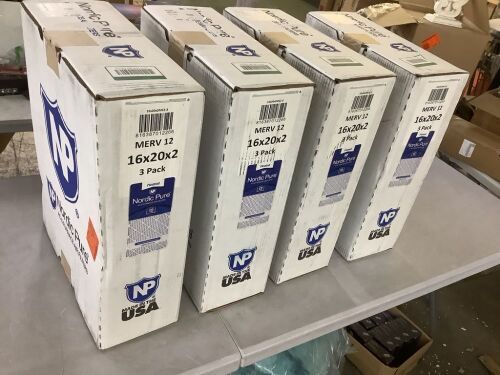 Lot of (4) Nordic Pure 16 in. x 20 in. x 2 in. Allergen Pleated MERV 12 Air Filter, 3-Pack - Lot 561JF
