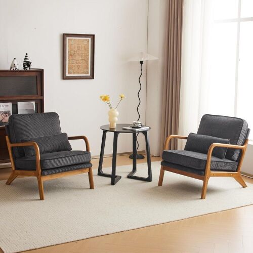 Upholstered Lounge Arm Chair with Solid Wood Frame & Soft Cushion, Set of 2  - Lot 45