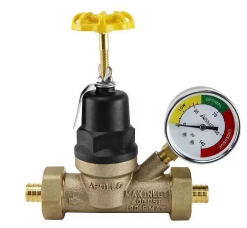 Apollo 3/4 in. Bronze Double Union PEX-B Water Pressure Regulator with Gauge - Lot 362JF