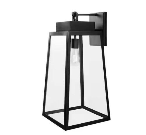 Hampton Bay Corbin Extra Large 25 in. Modern 1-Light Black Hardwired Tapered Outdoor Wall Lantern Sconce Light with Clear Glass - Lot 364JF