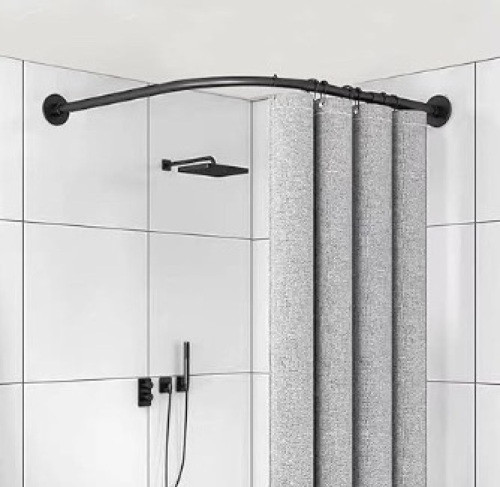 Corner Shower Curtain Rod, Black - Lot 101