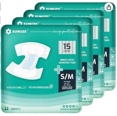 SUNKISS TrustPlus Adult Disposable Briefs with Tabs, Unisex, 60 Count - Lot 102