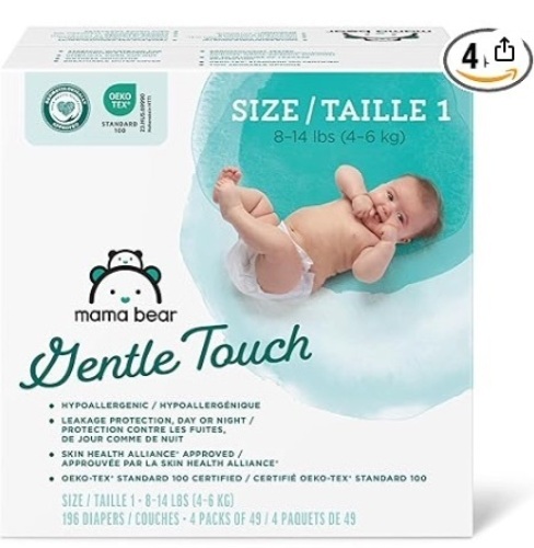 Mama Bear Gentle Touch Baby Diapers, Size 1, (196) Count - Lot 155