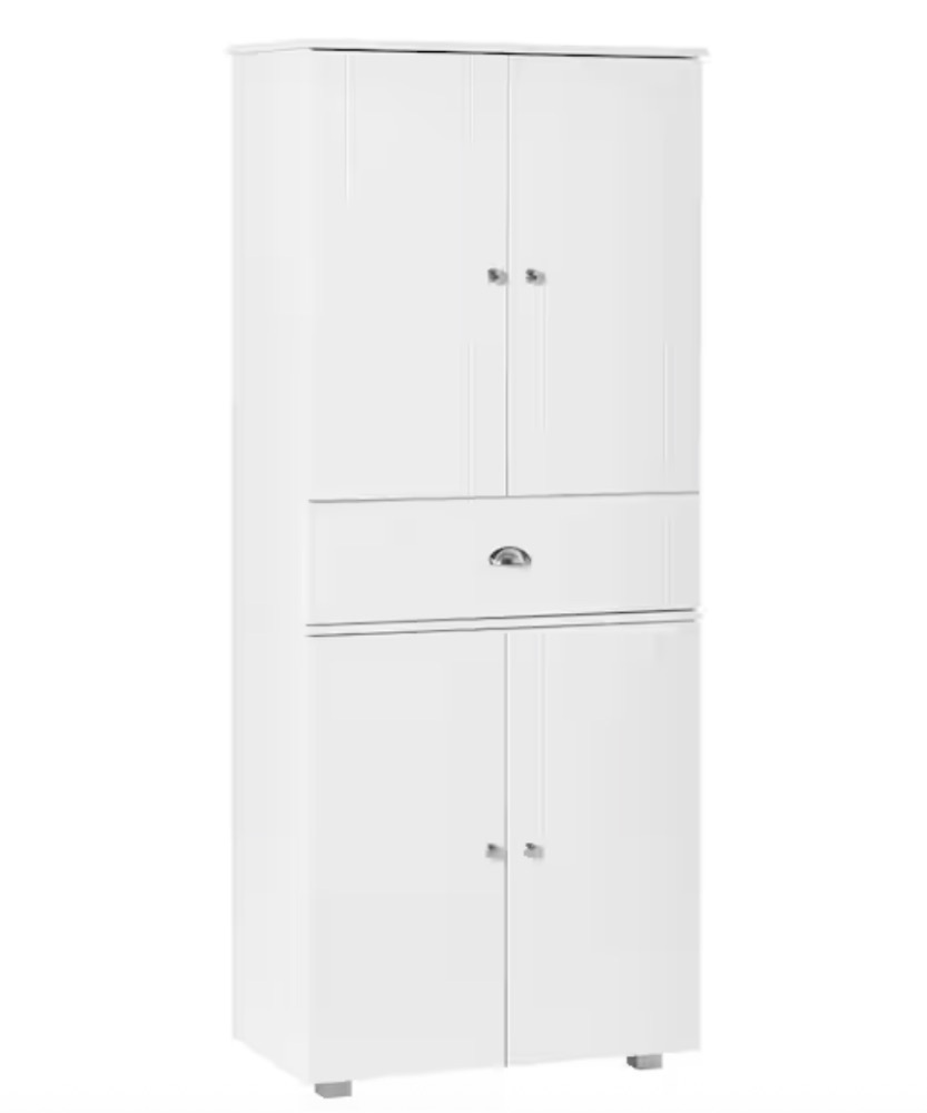 HOMCOM 71 in. 1-Center Drawer White Freestanding Kitchen Pantry Cabinet with 2-Large Double Door Cabinet - Image 1 - Lot 57JF