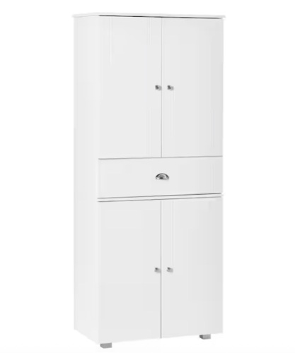 HOMCOM 71 in. 1-Center Drawer White Freestanding Kitchen Pantry Cabinet with 2-Large Double Door Cabinet - Lot 57JF