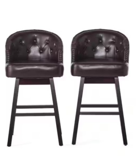 Noble House Set of 2 Ogden 41.5 in. Brown Swivel Cushioned Bar stools - Lot 80JF