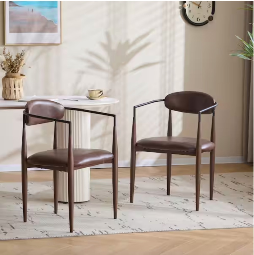 Set of 2 Zoey Walnut plus Black plus Dark Brown Faux Leather Upholstered Dining Chairs Metal Frame - Image 1 - Lot 83JF