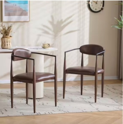 Set of 2 Zoey Walnut plus Black plus Dark Brown Faux Leather Upholstered Dining Chairs Metal Frame - Lot 83JF