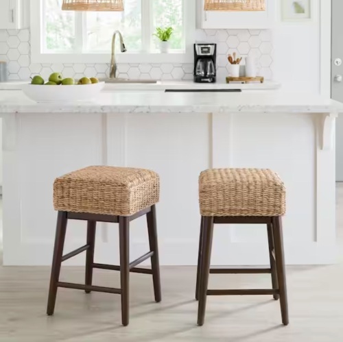 Home Decorators Collection Set of 2 Fairgate Backless Woven Counter Stools with Walnut Brown Legs - Lot 97JF