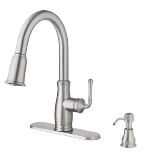 Glacier Bay Kagan Stainless Steel 15 in. H Pull Down Sprayer Kitchen Faucet with 360° Swivel Spout - Lot 162JF