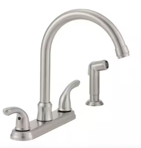 Glacier Bay Builders Double Handle Standard Kitchen Faucet with Side Sprayer in Stainless Steel - Lot 164JF