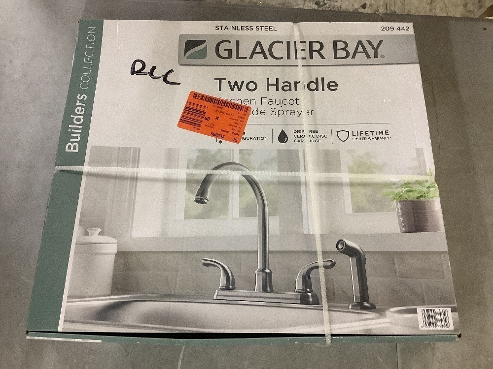 Glacier Bay Builders Double Handle Standard Kitchen Faucet with Side Sprayer in Stainless Steel - Image 2 - Lot 164JF