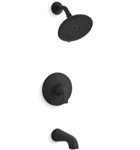 Kohler Cursiva Single-Handle 3-Spray Tub and Shower Faucet 1.75 GPM in Matte Black (Valve Included) - Lot 165JF