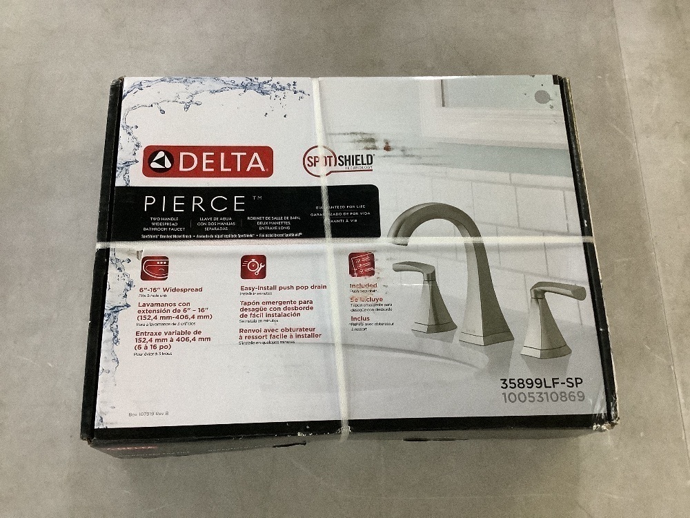 Delta Pierce 8 in. Widespread 2-Handle Bathroom Faucet in SpotShield Brushed Nickel - Image 2 - Lot 167JF