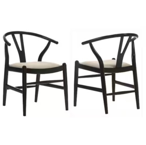 Coaster Set of 2 Dinah Beige and Black Fabric Danish Y-Shaped Back Wishbone Dining Side Chairs - Lot 172JF