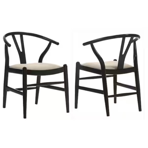 Coaster Set of 2 Dinah Beige and Black Fabric Danish Y-Shaped Back Wishbone Dining Side Chairs - Lot 173JF