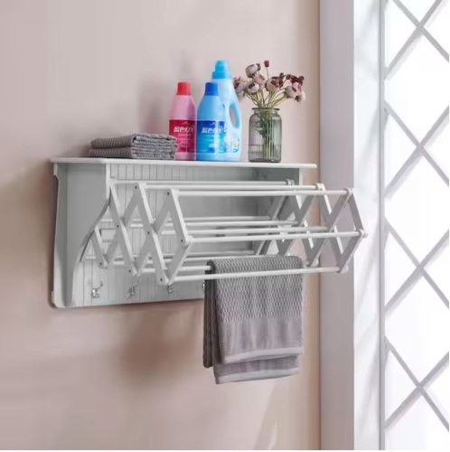 DAYNA B 36 in. White Wall Retractable Accordion Drying Rack - Lot 175JF