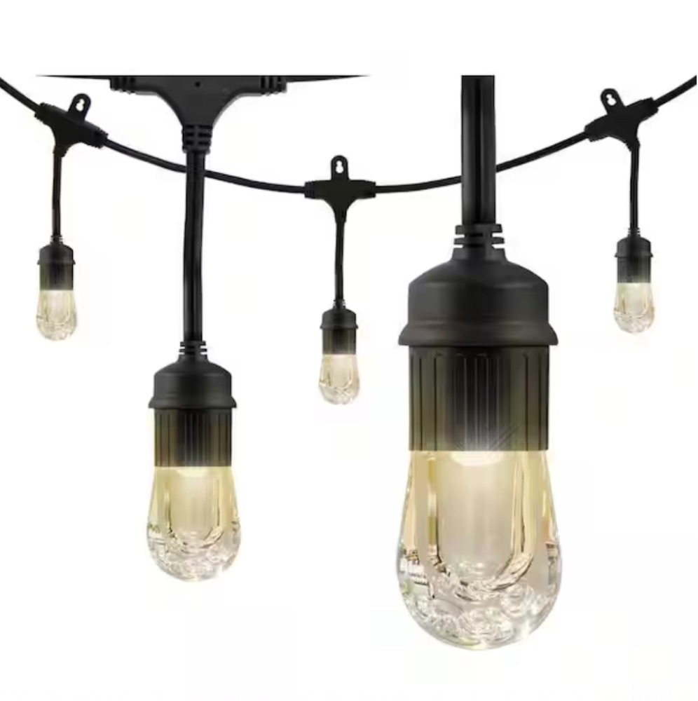 Enbrighten 24 Bulb 48 ft. Outdoor/Indoor Black Vintage LED String Lights, Acrylic Edison Bulbs - Image 1 - Lot 177JF