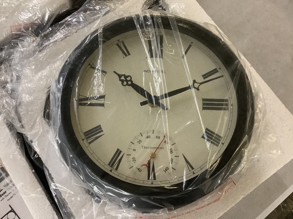 AcuRite 9-in. Indoor/Outdoor Double-Sided Hanging Clock with 360° Spin Functionality, Iron Metal Frame and Thermometer - Image 3 - Lot 178JF