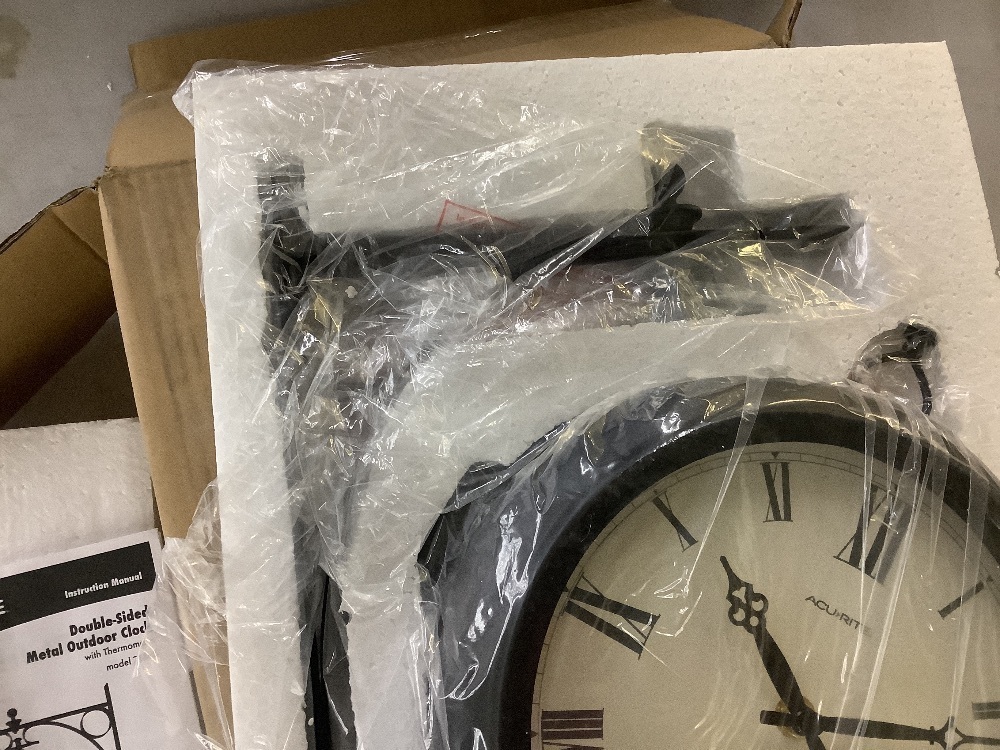 AcuRite 9-in. Indoor/Outdoor Double-Sided Hanging Clock with 360° Spin Functionality, Iron Metal Frame and Thermometer - Image 4 - Lot 178JF