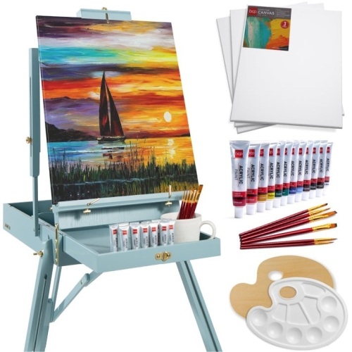 Portable Wooden French Easel w/ 32pc Beginners Kit - Lot 284