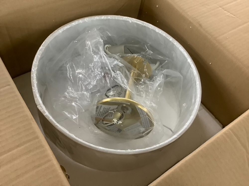 Progress Lighting Inspire Collection 2-Light Satin Brass Summer Linen Shade New Traditional Semi-Flush Light - Image 3 - Lot 327JF