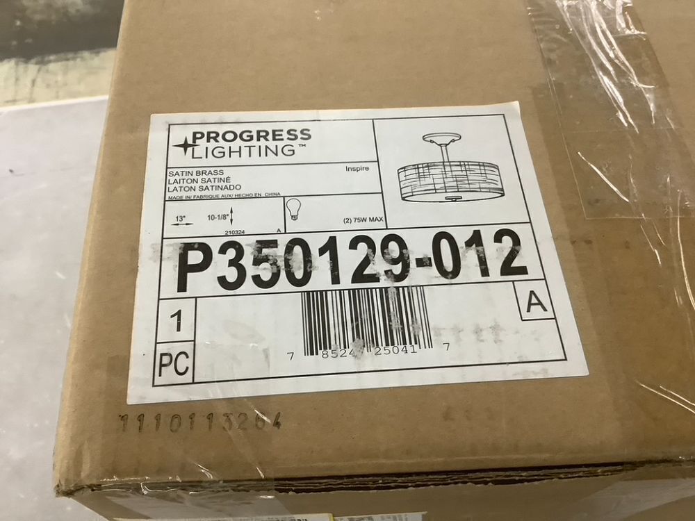 Progress Lighting Inspire Collection 2-Light Satin Brass Summer Linen Shade New Traditional Semi-Flush Light - Image 4 - Lot 327JF