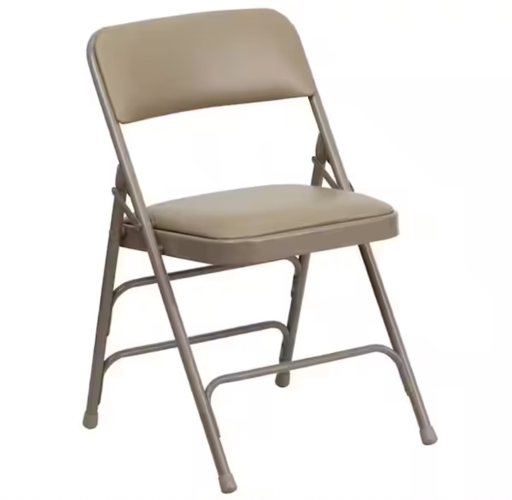 Flash Furniture Hercules Series Curved Triple Braced & Double Hinged Beige Vinyl Upholstered Metal Folding Chair - Image 1 - Lot 360JF
