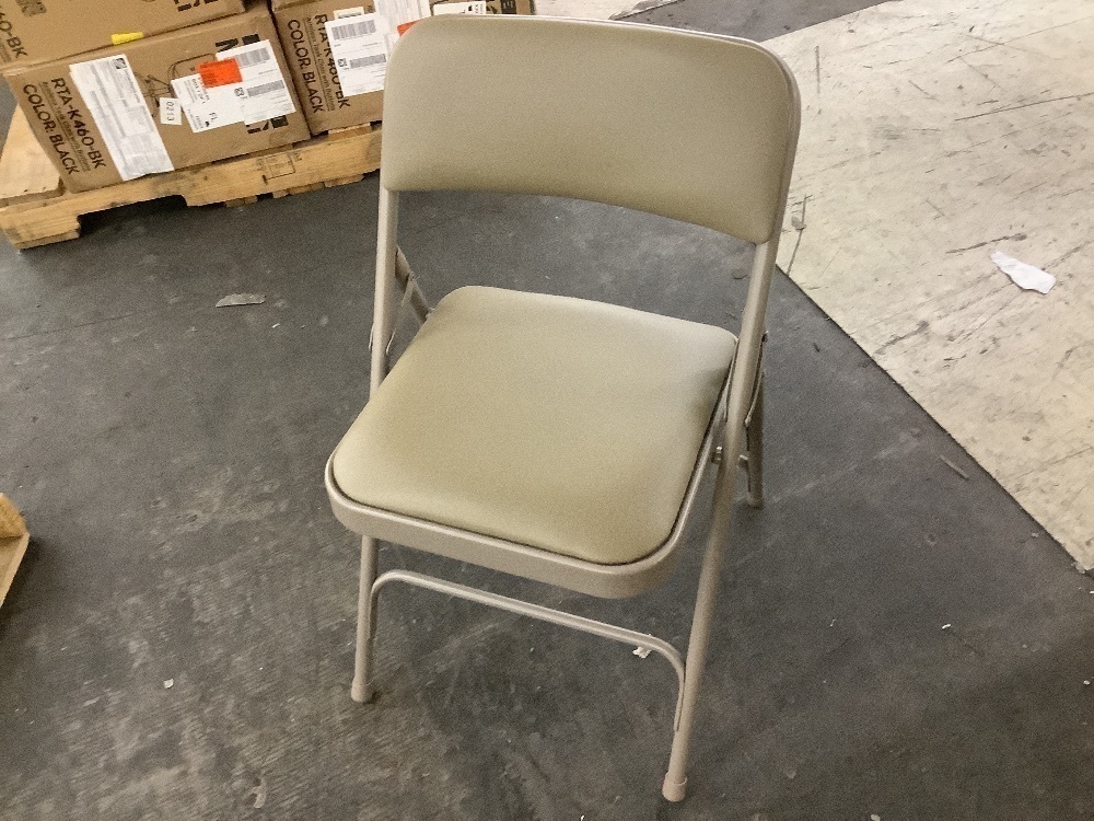 Flash Furniture Hercules Series Curved Triple Braced & Double Hinged Beige Vinyl Upholstered Metal Folding Chair - Image 2 - Lot 360JF
