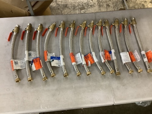 Lot of (13) SharkBite Max 3/4 in. Push-to-Connect x 3/4 in. FIP x 18 in. Braided Stainless Steel Water Heater Connector Ball Valve - Lot 377JF