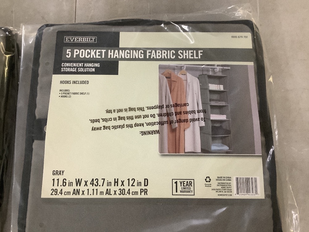 Lot of (2) Everbilt 5-Pocket Hanging Fabric Shelves - Image 2 - Lot 575JF