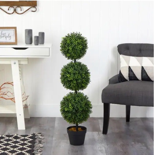Nearly Natural 3 ft. Boxwood Triple Ball Topiary Artificial Tree (Indoor/Outdoor) - Lot 874JF