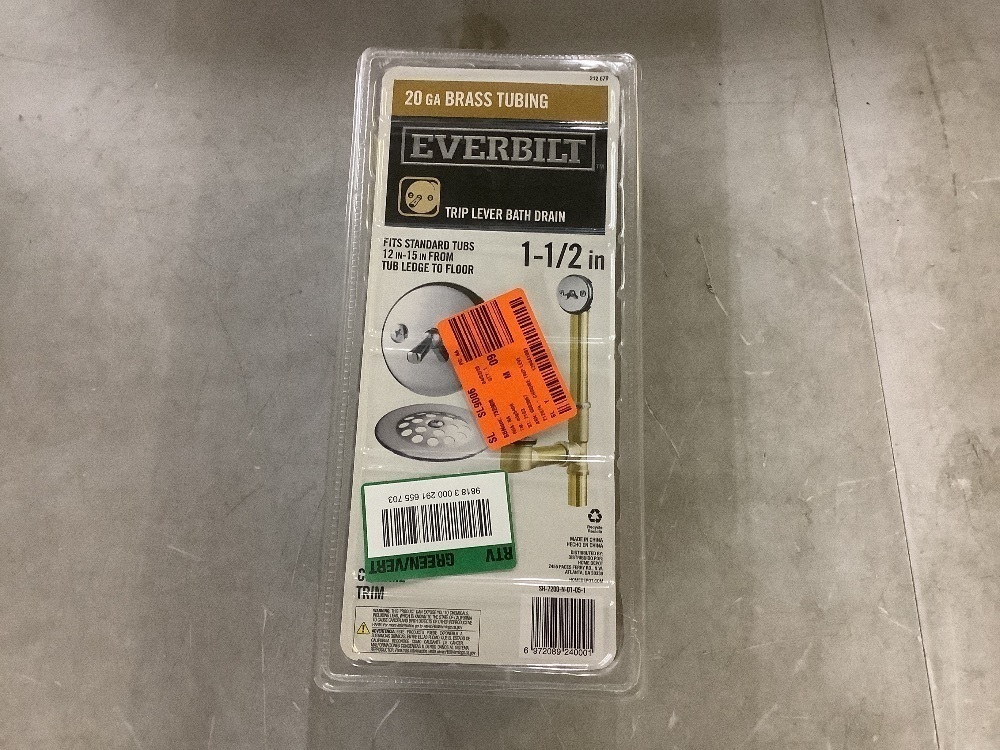 Everbilt Trip Lever 1-1/2 in. 20-Gauge Brass Pipe Bath Waste and Overflow Drain in Chrome - Image 2 - Lot 878JF
