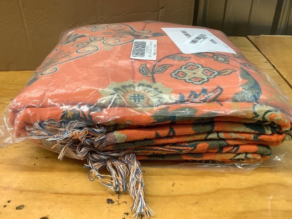 Boho Throw Blanket, 100% Cotton Ultra Soft Luxury Throw Rustic Quilt, 60"x80" Floral Printed Farmhouse Decor Bed Summer Blankets, All Season Rustic Reversible Bohemian Throw for Bed - Orange - Image 2 - Lot 3608