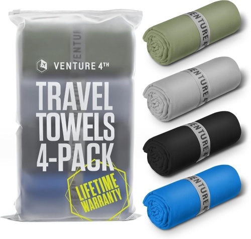 VENTURE 4TH - 4pcs Quick Dry Towels. Microfiber Travel Towels Ideal for Camping, Hiking, Backpacking, Gym. Lightweight & Fast Drying Travel Towels for Body. Compact & Easy to Pack - 4 Pack Medium - Lot 3611