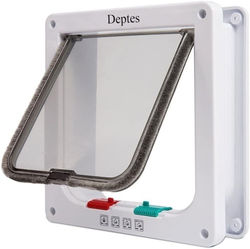 Depets Medium Cat Flap Door with 4 Way Lock (Outer Size 7.5" x 7.8"), Magnetic Pet Door Kit White, Weather-Resistant Cat Door for Cats & Doggy - Lot 3627