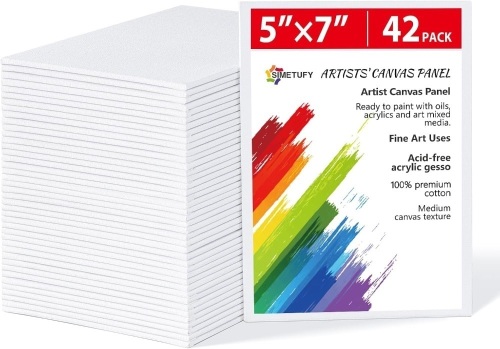 Simetufy 42 Pack 5x7 Inch Canvas Boards for Painting, 8oz Pre-Primed Small Canvas Panels, Acid-Free 100% Cotton for Acrylics Oil Watercolor Paints - Lot 3684