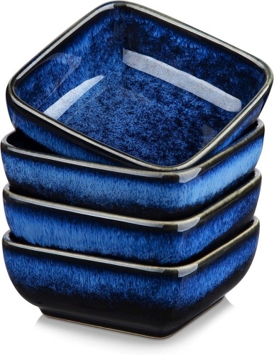 vancasso Stern 6 Oz Dipping Bowls, 3.7 Inches Ceramic Soy Sauce Dish, Square Side Dishes, Small Appetizer Plates Set of 4 - Lot 3694