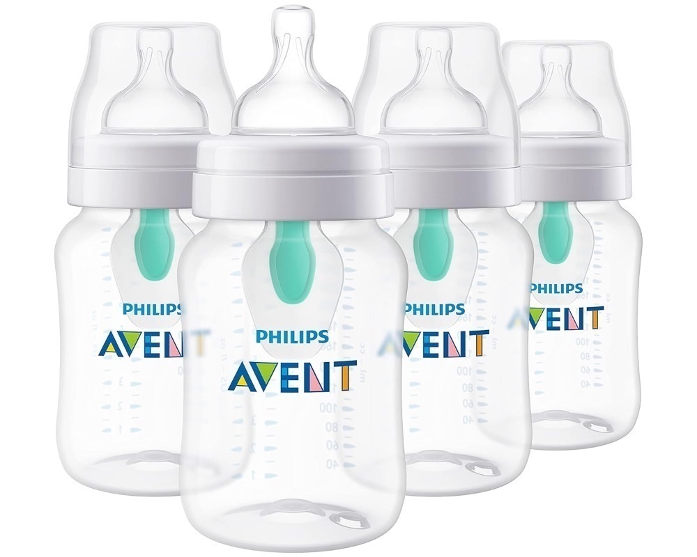 Philips Avent Anti-Colic Baby Bottle with AirFree Vent, 9oz, with Flow 2 Nipples, 1m+, 4pk, Clear, SCY703/04 - Image 1 - Lot 3901