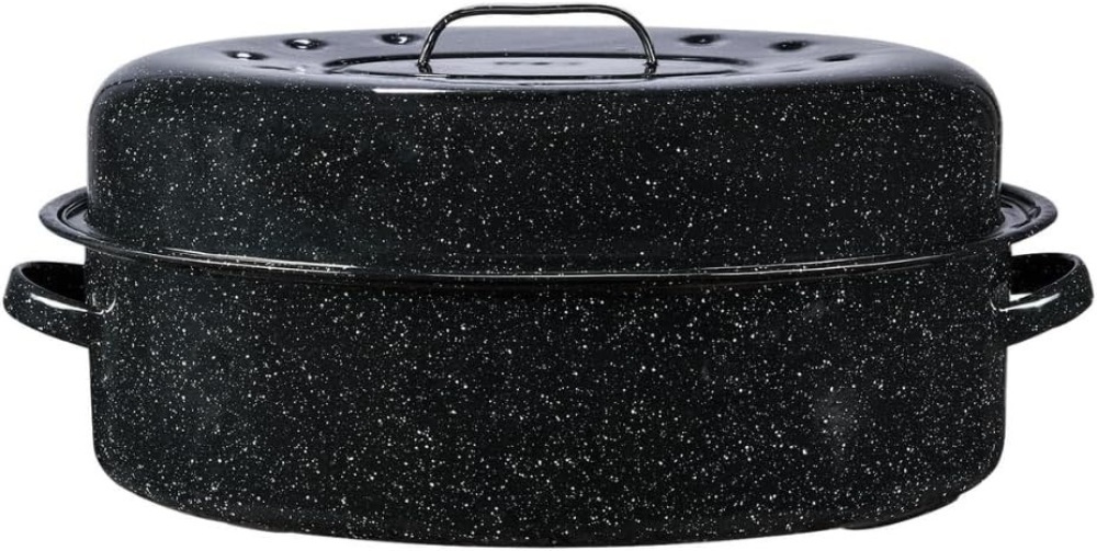 Granite Ware 19 inch oval roaster with Lid enameled steel design to accommodate up to 20 lb poultry/roast. Resists up to 932°F - Image 1 - Lot 3912