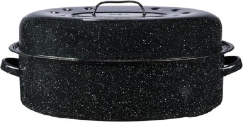 Granite Ware 19 inch oval roaster with Lid enameled steel design to accommodate up to 20 lb poultry/roast. Resists up to 932°F - Lot 3912
