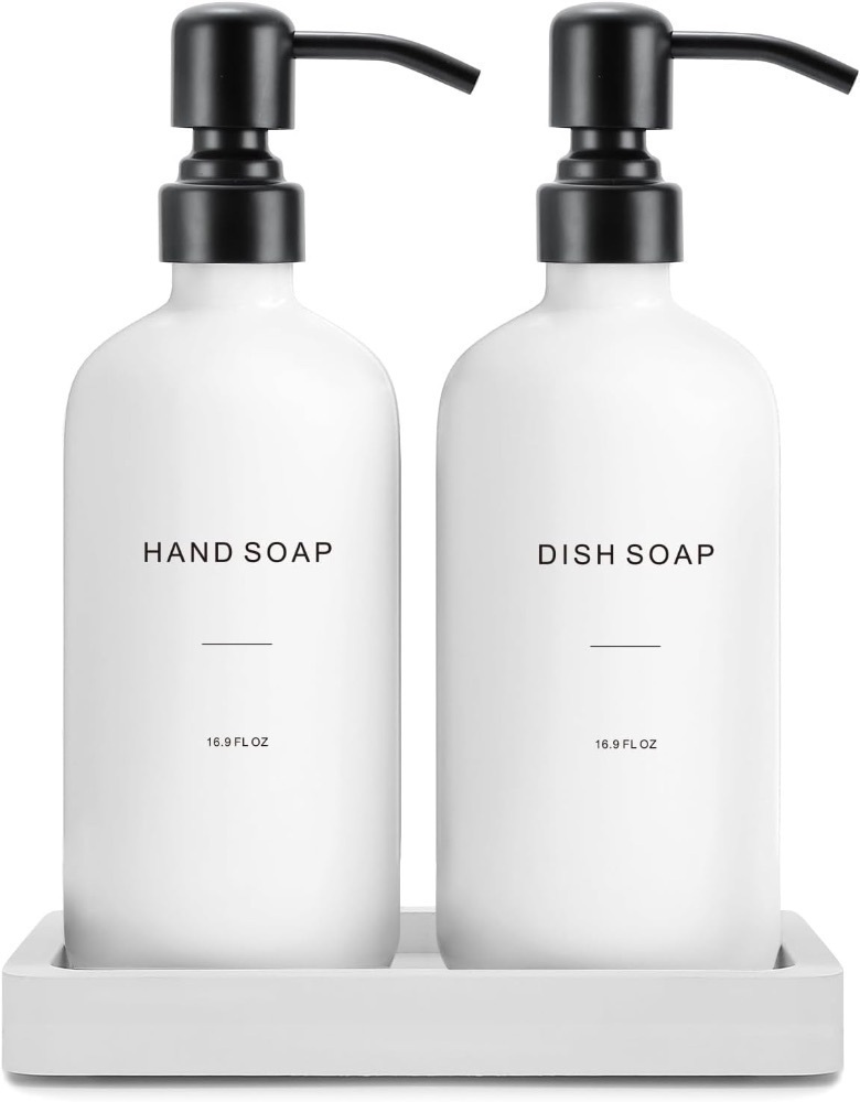 Kitchen Soap Dispenser Set, White Soap Dispenser with Black Stainless Steel Pump, Perfect for Modern Kitchen Decor. (White) - Image 1 - Lot 3917
