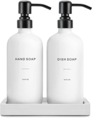 Kitchen Soap Dispenser Set, White Soap Dispenser with Black Stainless Steel Pump, Perfect for Modern Kitchen Decor. (White) - Lot 3917