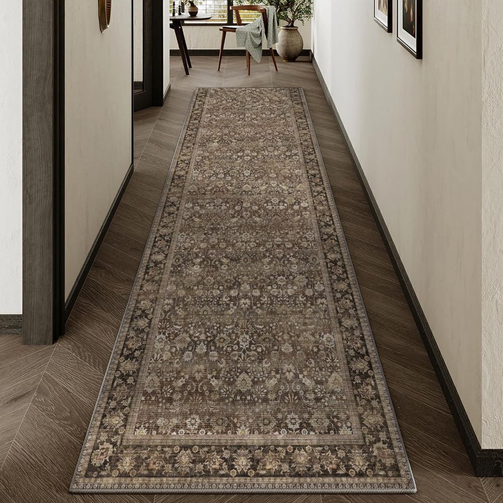 2x10 Runner Rug Machine Washable Brown Hallway - Image 1 - Lot 3926