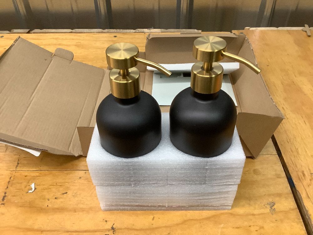 Set of 2 Glass Soap Dispenser with Stainless Steel Pump - Image 2 - Lot 3934