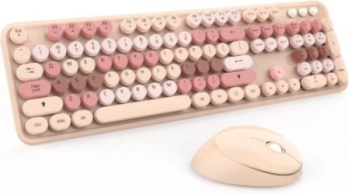 Wireless Keyboard and Mouse, KOOTOP Cute Keyboard and Mouse, 2.4G Wireless Keyboard with Retro Round Keycap for PC, Mac, Laptop,Computer Windows (Milk Tea) - Lot 3968