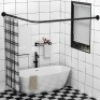 Stretchable 304 Stainless L Shaped Bathroom Bathtub Corner Shower Curtain Rod Rack (Black 24"-69" x 24"-85", Maximum size 114''), Drill Free Install, for Bathroom,Clothing Store,Private space - Thumbnail 1