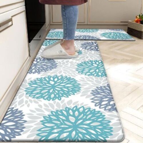 Teal Kitchen Mats, Cushioned Anti Fatigue Kitchen Rugs Non Slip - Lot 4074
